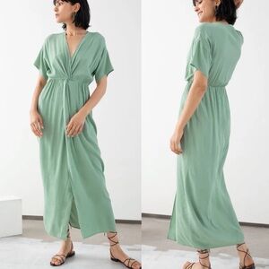 & OTHER STORIES Twist Knot Midi Dress 10 Green Sage
